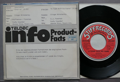 MADNESS - Shut Up  PROMO 7''  Stiff 6.13 260 with German Product-Facts  EX / VG+
