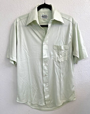 Vtg 1970 s KMart Knit Short Sleeve Shirt Button Up Polyester Size M/L Mint Green