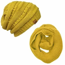 Wrapables Winter Warm Knitted Infinity Scarf and Beanie Hat Set, Yellow