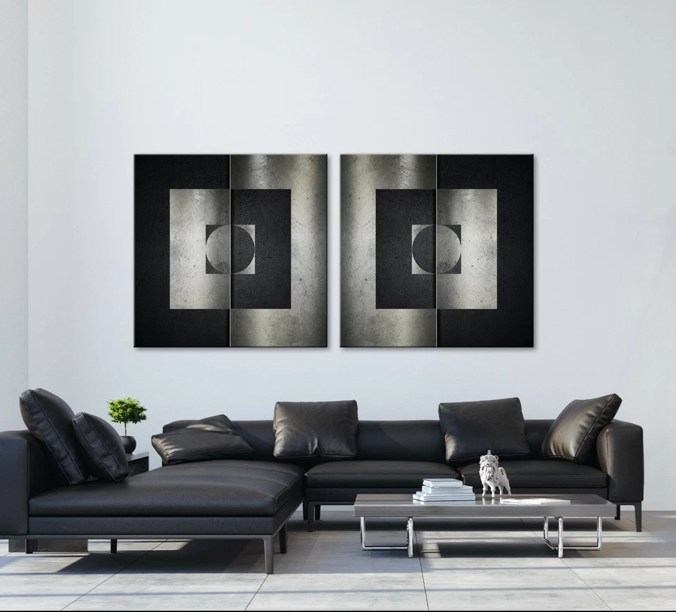 ECHOES Modern Leinwand BILD-SET Schwarz Weiß Metall Optik Abstrakt Wandbild XXL - Bild 3 von 4