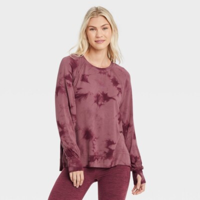 Women's Soft Lightweight Sweatshirt - JoyLab Burgundy Tie Dye Medium