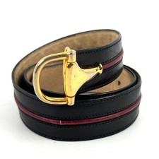 Vintage GUCCI Black Red Gold Horsebit Leather Belt From Japan Auth
