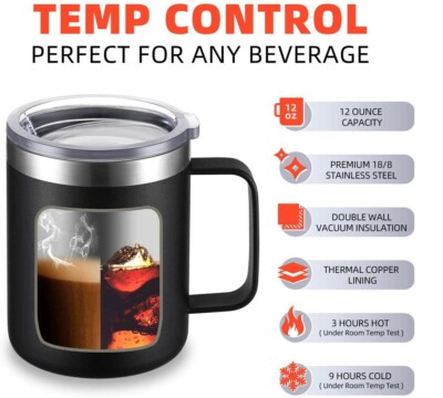 Desktop Stainless Steel Coffee Mug With Easy Grip Handle And Lid 12-Oz  Black | eBay