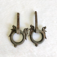 19c Vintage Primitive Fait à la Main Paon Laiton Porte Poignée Old de Collection