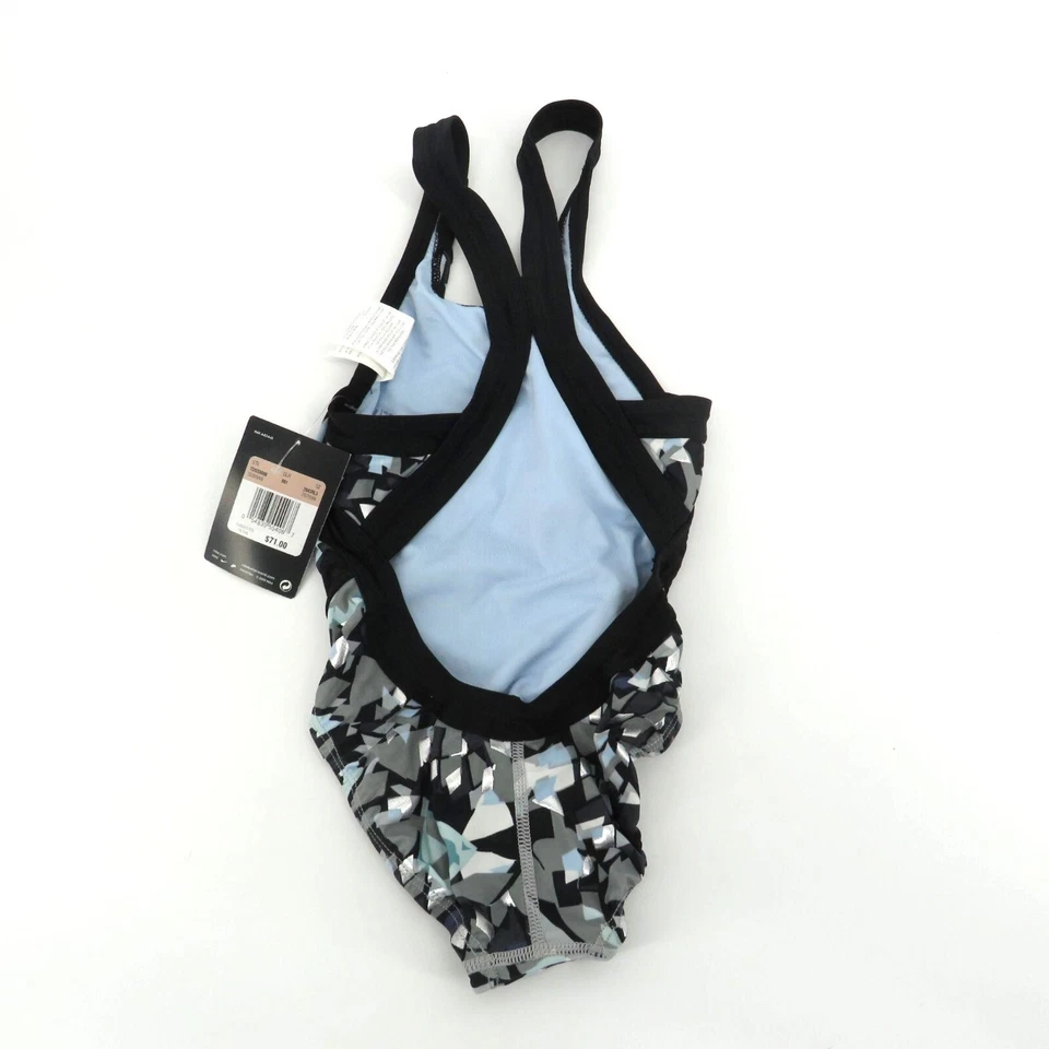 耐克破碎玻璃黑色银色女孩 1 件泳装 5 (20) 码全新带标签 71 美元 — 第 3/4 张图片