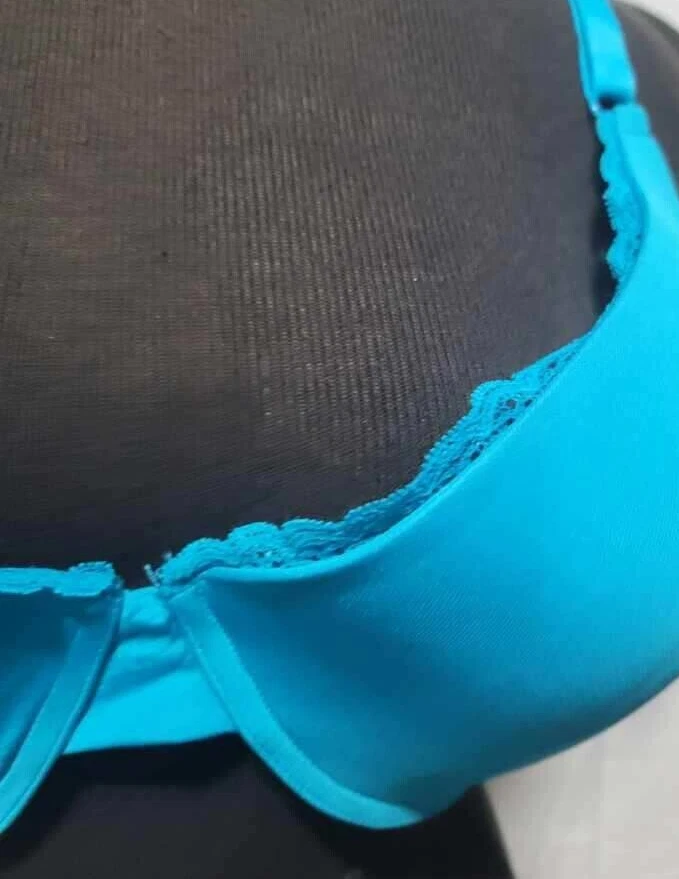 44D Blue Bra Padded Turquoise Just My Size Mesh Polka Dot Back Full Coverage New - Image 3 of 4
