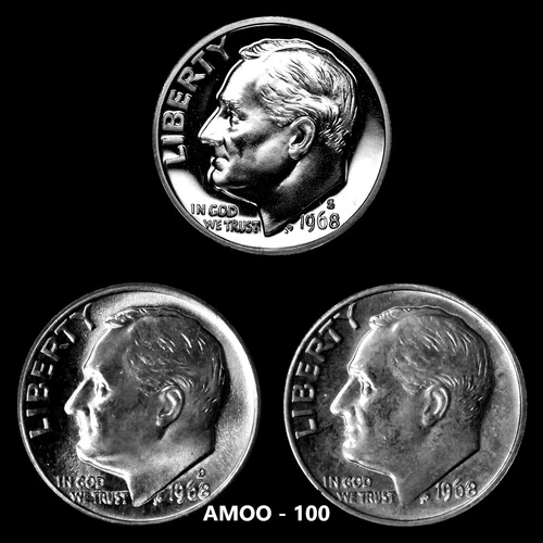 1968 P D S - Proof & Uncirculated Roosevelt Dimes 3 Coin set