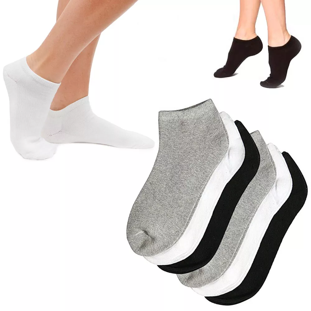 6 Pairs Women Ankle Socks Low Cut Fit Crew Size 10-13 Sport Black