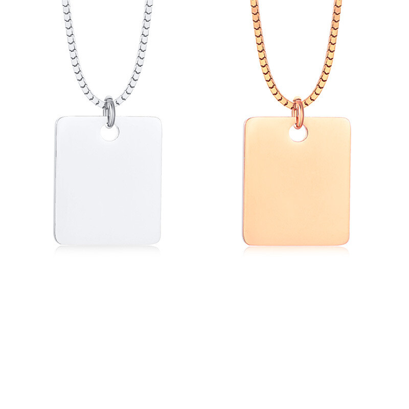 Stainless Steel Square Brand Box Pendant Women's Necklace Engraved Jewelry Gift-image