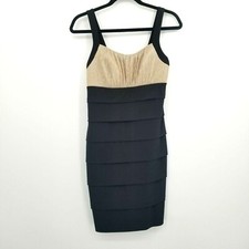 Sweet Storm Women's Large Bodycon Party Cocktail Dress Tiered Black Gold