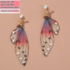 Bohemian Dangle Crystal Earrings Butterfly Wings Tassel Handmade Boho Style