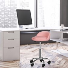 Hydraulic Rolling Swivel Stool Spa Salon Chair w/Back Rest Saddle Pink