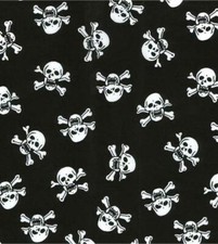 Printed Polycotton Craft Fabric Material - SKULL CROSSBONES BLACK