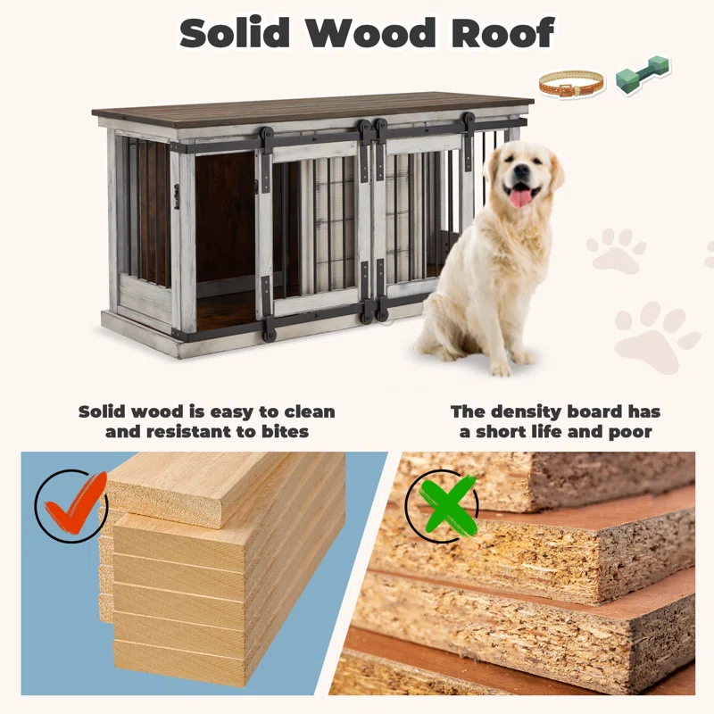 Solid Wood Dog Crate Furniture Dog Kennel Tv w/Sliding Door