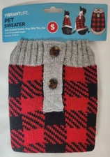 Vibrant Life Dog Pet Clothes Buffalo Plaid Red Black Winter Apparel Sweater Sz S
