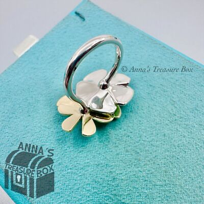 Tiffany & Co. 925 Silver 18K Yellow Gold Butterfly Flower Ring Sz