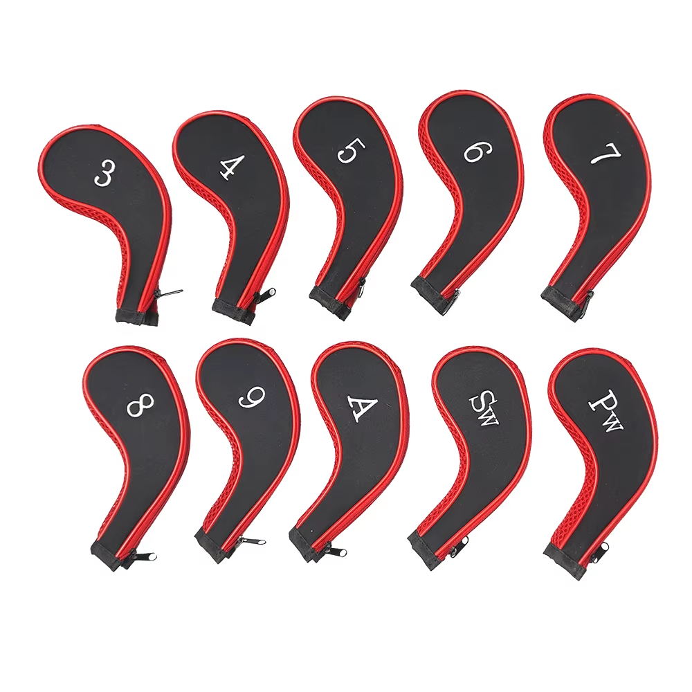 10Pcs Golf Club Head Covers Set Zipper Headcovers for Golf Clubs Iron Covers wit
