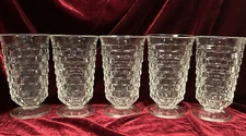 Set of 5 Indiana Whitehall Colony Cubist Clear Footed Iced Tea Glass Tumblers 6"