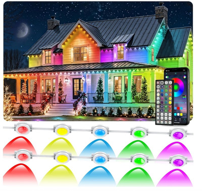 300FT/90M Permanent Outdoor RGB Lights, IP67 Waterproof Smart Eave Lighting