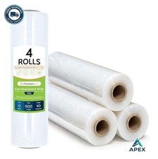 Cast Hand Stretch Wrap Plastic Shrink Film 12 Inch 1500 Ft 90 Gauge 4 Rolls