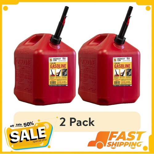 (2 pack) Midwest Can Company, 5 Gallon Capacity Gas Can, Red