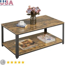 Rustic Coffee Table W/ Storage Shelf Adjustable Console Table Indoor Furniture