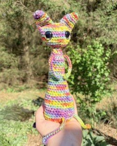 Handmade Crochet Rainbow Cat Amigurumi Plush Doll, Large Black Eyes, Small