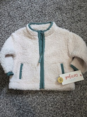 Cat & Jack Boys Girls Outerwear Fleece Jacket Full Zip White Green Size 3-6 M