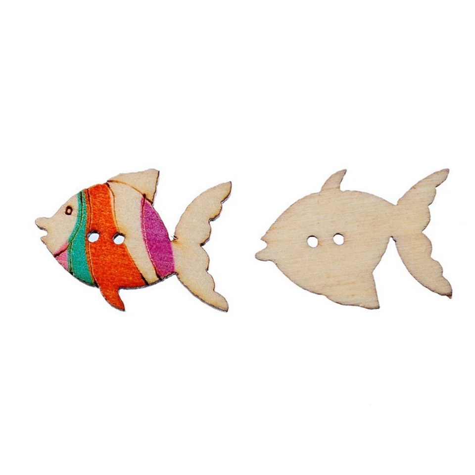 50 Pcs Fish Shape Buttons Wooden Fish-shaped Sewing Scrapbooking Crafts DIY - Image 2 of 2