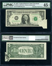 FR. 1909 D $1 1977 Federal Reserve Note ERROR Butterfly Fold PMG Choice XF45 ...