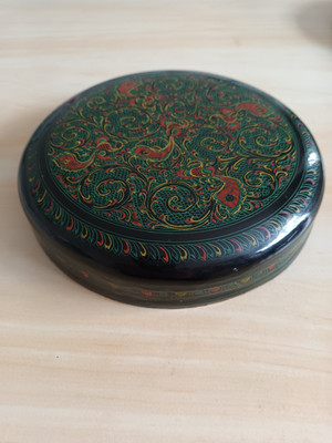 Orientalischer Stil Lackgeschirr rund schwarz Schmuck/Schmuckkästchen.