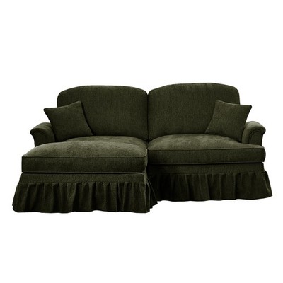 L-Shaped 2 Seat Chenille Sectional Sofa with Flared Arms, Green