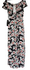 WYLDR  Black Mix Off Shoulder Floral Maxi Dress Front Split Half Lined -Size S
