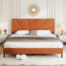 King size bed frame with under-bed storage MDF metal Modern Style Vintage brown