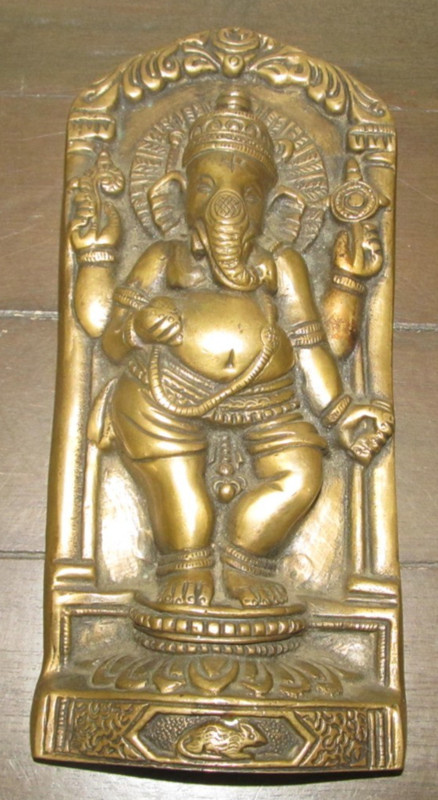 Cast Brushed Brass Statue Of Loard Ganesh Hindhu Religious Figure Free Standing