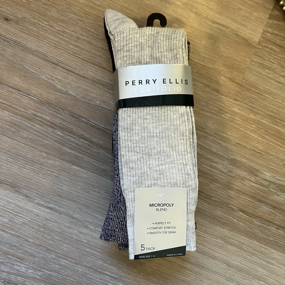 Paquete de cinco calcetines profesionales de negocios Perry Ellis para hombre talla 7-12 nuevos con etiquetas negro gris Foto 2 de 4