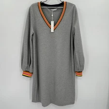 Trina Turk Light Heather Grey Boca Raton T-Shirt Dress sz L Rayon Long Sleeve