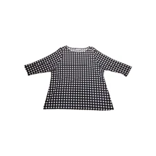 Croft & Barrow Pullover Top Blouse 1X Black White Polka Dot 3/4 Sleeve Boat neck