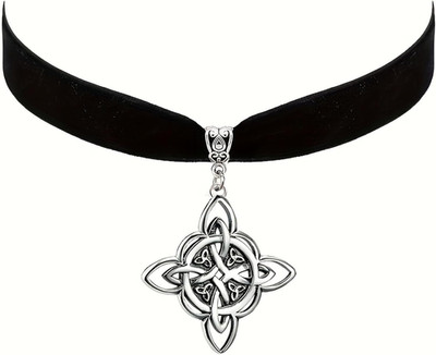 Witch Knot Choker Necklace for Women Black Gothic Witches Knot Neck Chain Silver