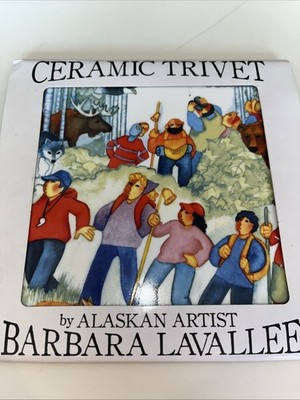 Alaskan Artist Barbara Lavallee Whimsical Trivet 6.5''x6.5'' NEW HIKER MOOSE BEAR
