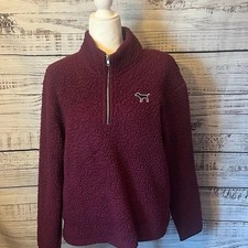 Victoria's Secret PINK maroon sherpa pullover features a quarter-zip closure