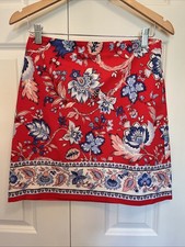 Talbots Sz 2 Straight Skirt Colorful Red Blue India Floral Palm Beach Classic