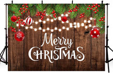 8X6Ft Merry Christmas Backdrop Rustic Wooden Xmas Decorations Photography Backgr
