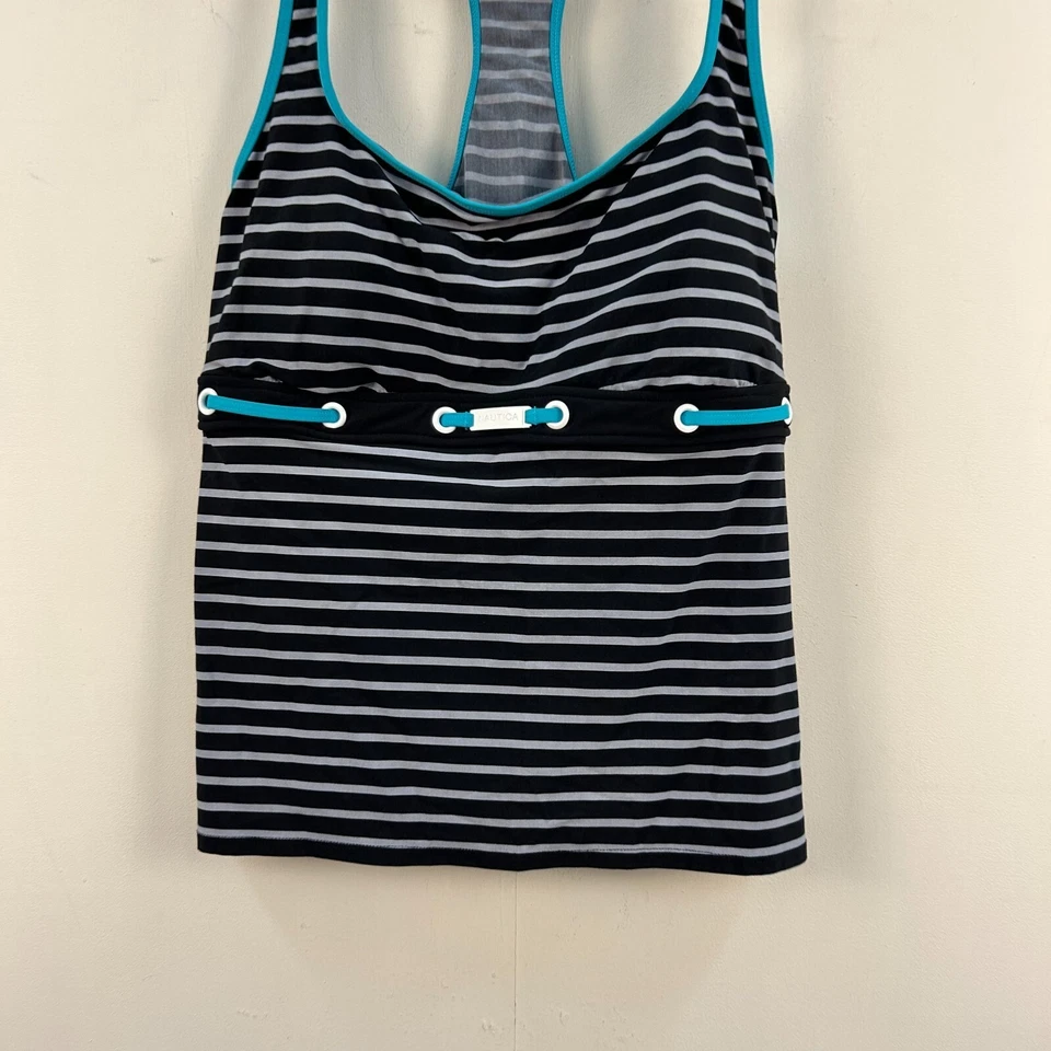 Camiseta sin mangas acolchada a rayas negras Nautica mediana para mujer 20889 Foto 2 de 4