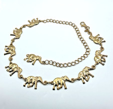 Vtg I L Yang Gold Tone 3D Elephant Chain Link Belt Adjustable 30" - 41" Korea
