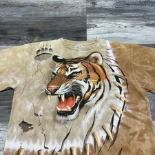 Vintage Liquid Blue Brian Fox Tiger Tie Dye Tan Mens L Nature AOP Print T-shirt