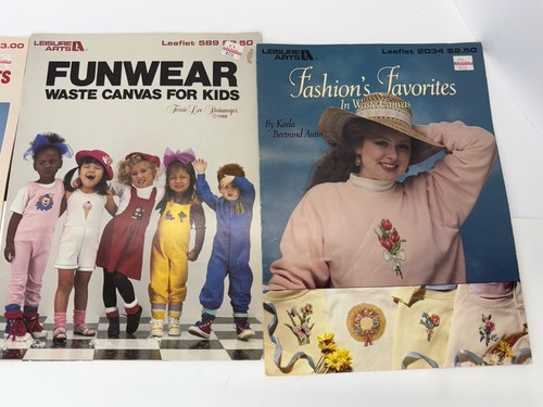Lot Of 10 Cross Stitch Pattern Leisure Arts Leaflets Waste Canvas Clothing - Picture 6 of 11