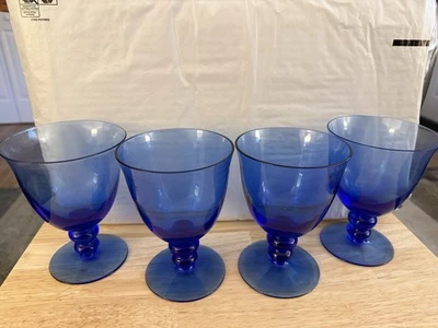 Villeroy & Boch Blue Water Glasses / Ice Cream Cups With Spoons - Image 1 of 4