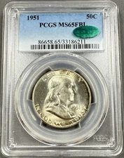 1951 Franklin Half Dollar 50c - PCGS MS65FBL CAC - Tough Date BU