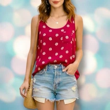 LOFT Women’s Dark Pink Lightweight Floral Tank Top Blouse Size M